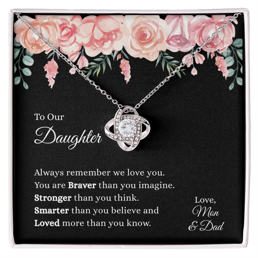 Gift for Daughter "We Love You, Mom and Dad" Love Knot Necklace