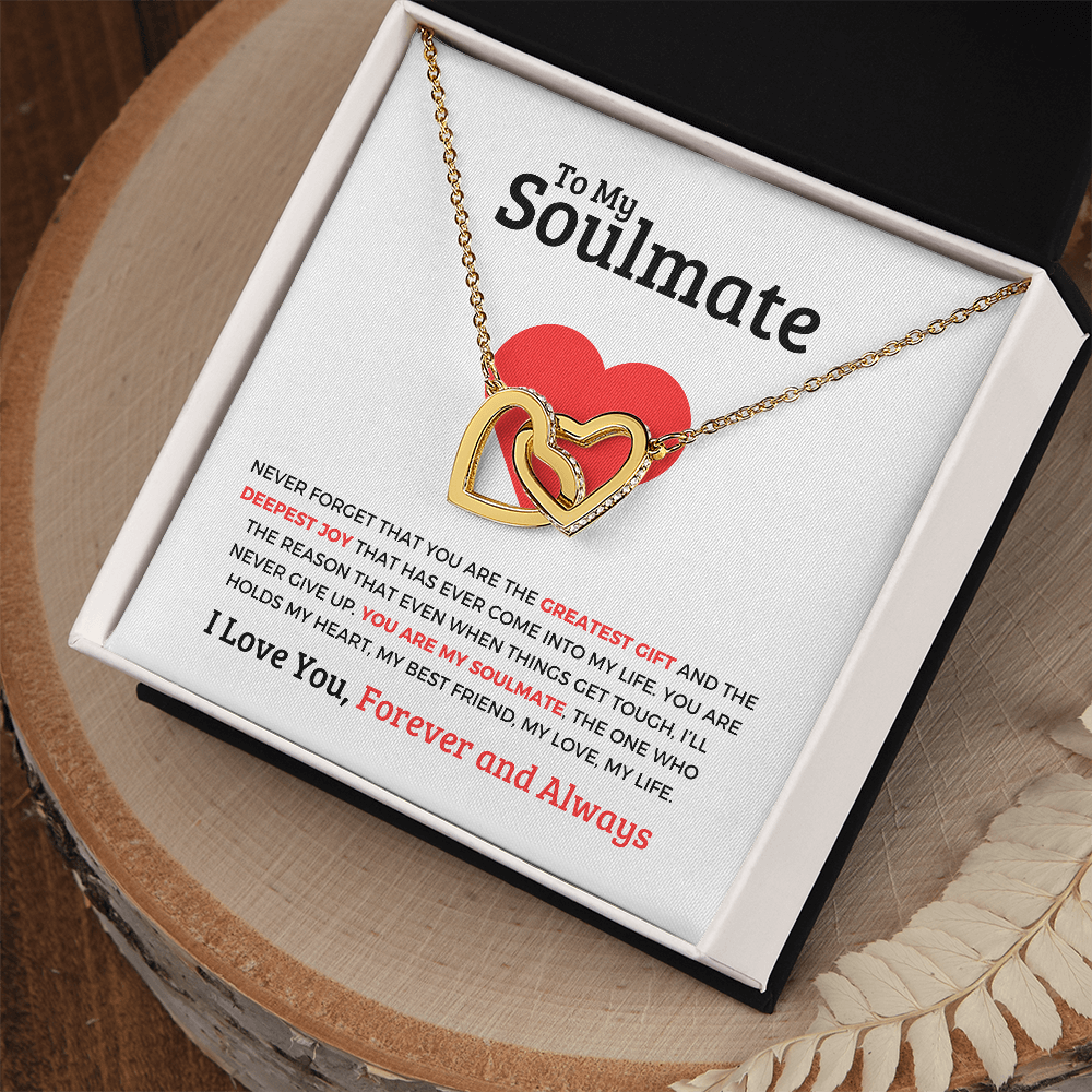 *To My Soulmate "Interlocking Hearts Necklace" Romantic Gift for Her, Soulmate Jewelry, Anniversary Gift, Valentine's Day Necklace for Wife or Girlfriend