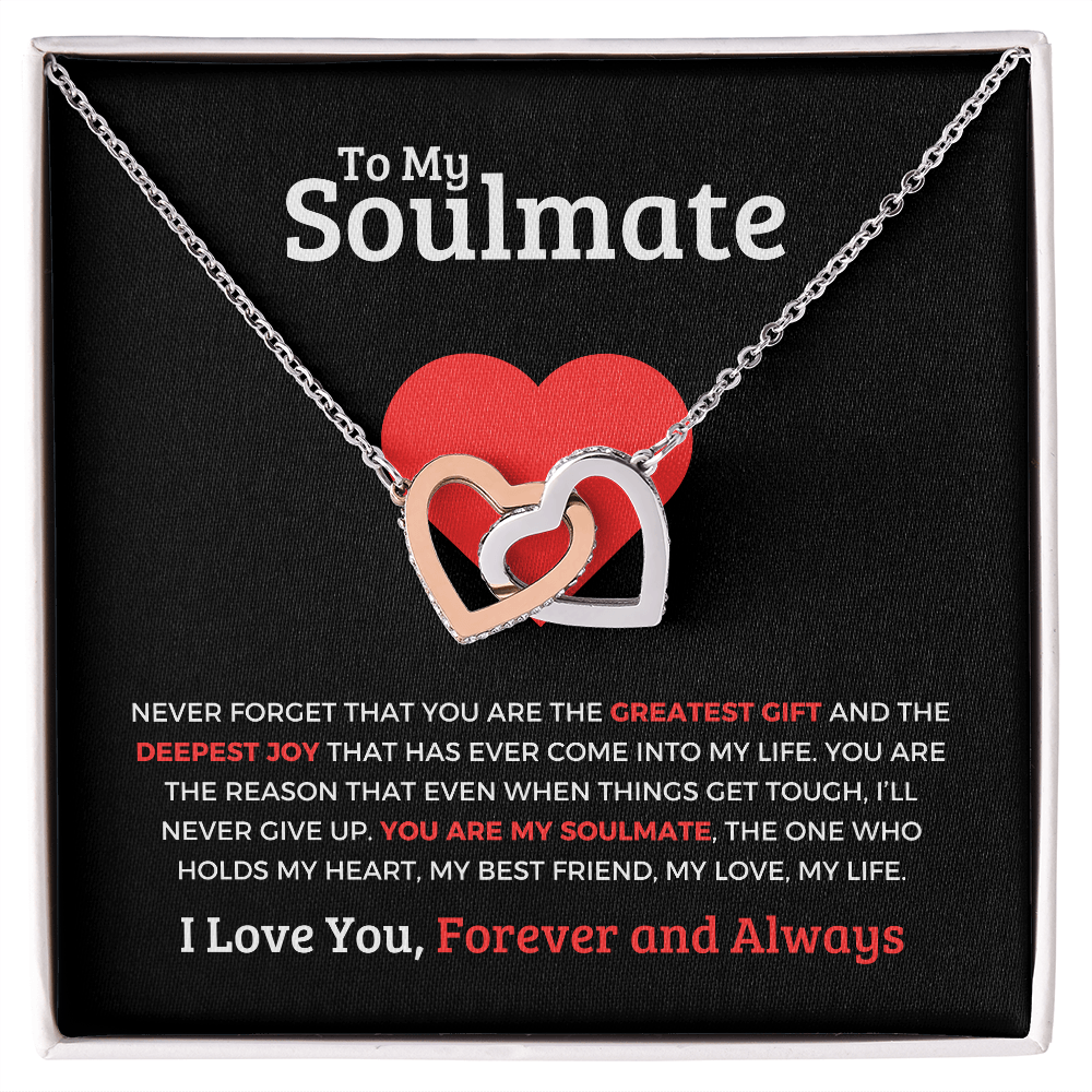 *To My Soulmate "Interlocking Hearts Necklace" Romantic Gift for Her, Soulmate Jewelry, Anniversary Gift, Valentine's Day Necklace for Wife or Girlfriend