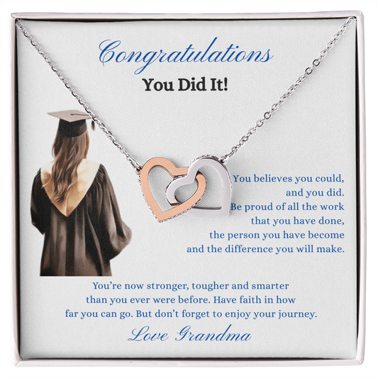 Gift for Granddaughter "To a beautiful Girl on her Graduation Day..." Interlocking Hearts Necklace