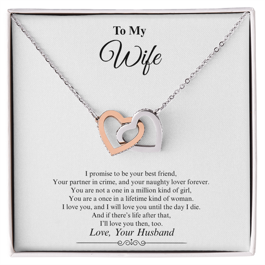 Gift for Wife "I promise to be your best friend, your partner in crime..." Interlocking Hearts Necklace
