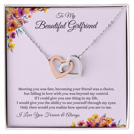 Gift for Girlfriend "Falling in Love with You" Interlocking Hearts Necklace