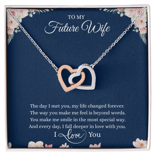 Gift for Girlfriend "The day I met you, my life changed forever.." Interlocking Hearts Necklace