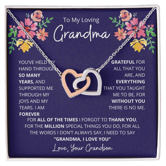 Gift for Grandmother "For the million special things you do..." Interlocking Hearts Necklace
