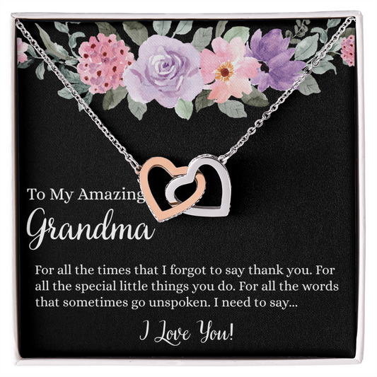 Gift for Grandmother "For all the times that I forgot to say thank you..." Interlocking Hearts Necklace