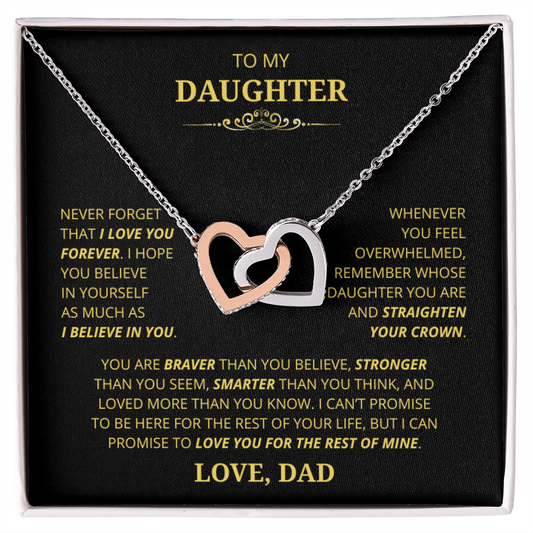 Gift for Daughter "Never forget that I love you..." Interlocking Hearts Necklace