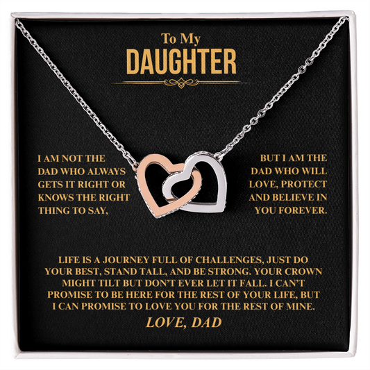 Gift for Daughter "I Am Not the Dad Who..." Interlocking Hearts Necklace
