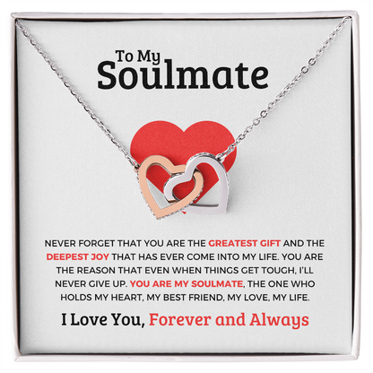 *To My Soulmate "Interlocking Hearts Necklace" Romantic Gift for Her, Soulmate Jewelry, Anniversary Gift, Valentine's Day Necklace for Wife or Girlfriend