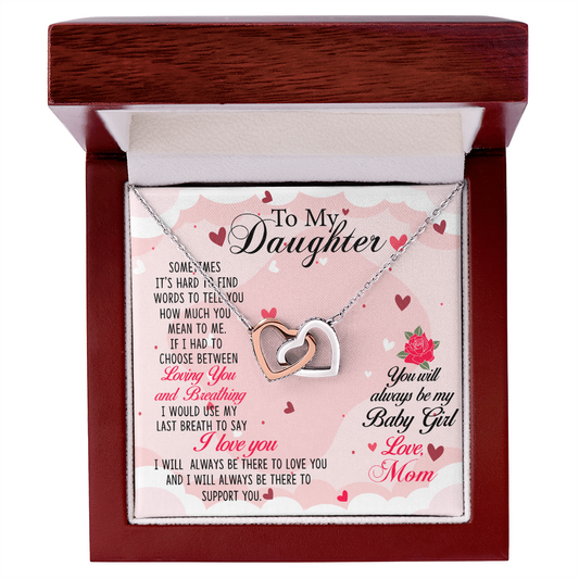 Gift for Daughter (from Mom) – “You Will Always Be My Baby Girl” Interlocking Hearts Necklace