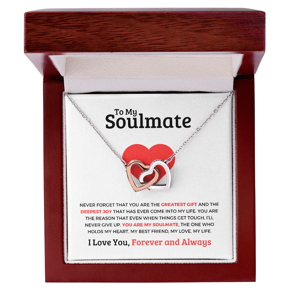 *To My Soulmate "Interlocking Hearts Necklace" Romantic Gift for Her, Soulmate Jewelry, Anniversary Gift, Valentine's Day Necklace for Wife or Girlfriend