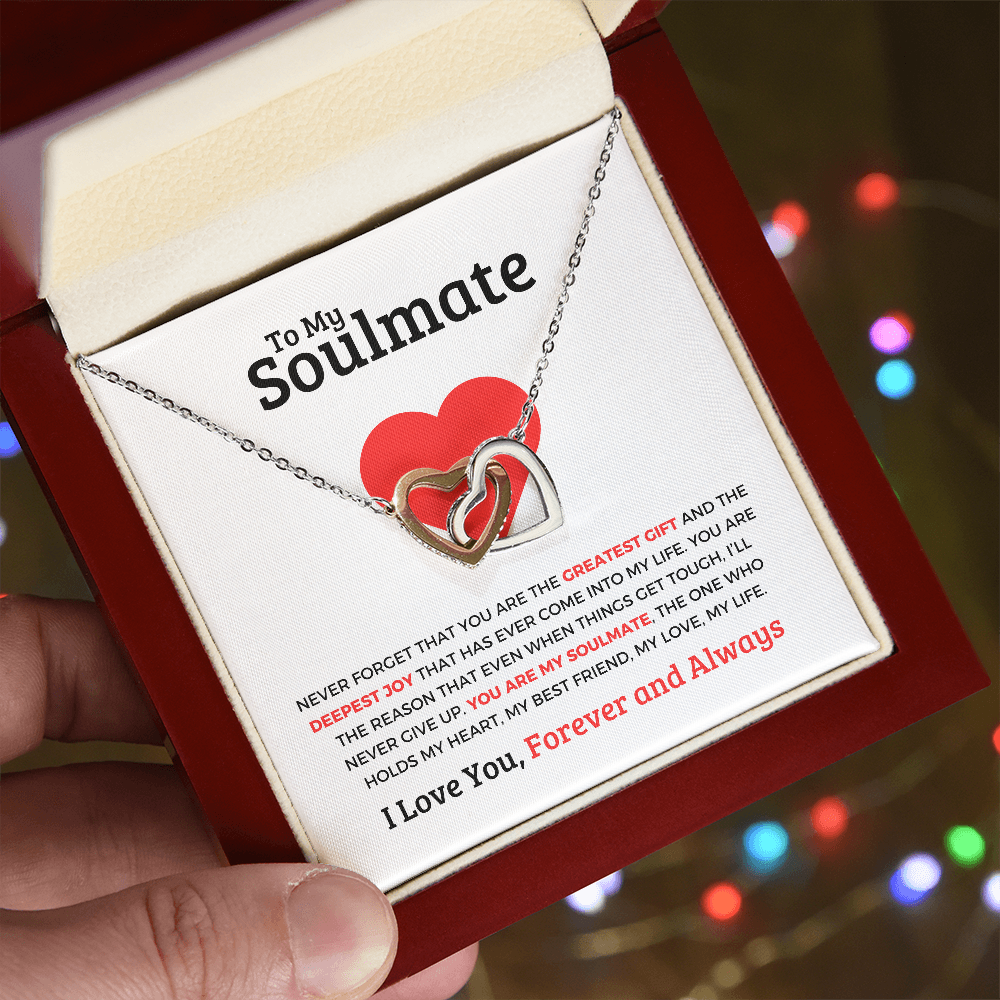 *To My Soulmate "Interlocking Hearts Necklace" Romantic Gift for Her, Soulmate Jewelry, Anniversary Gift, Valentine's Day Necklace for Wife or Girlfriend