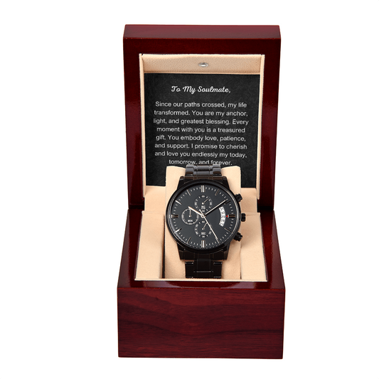 *The Soulmate Black Chronograph Watch is the ultimate unique and luxury gift for your son, perfect for Christmas, anniversaries, birthdays, graduations, Valentine's Day, or simply as a heartfelt "just because"