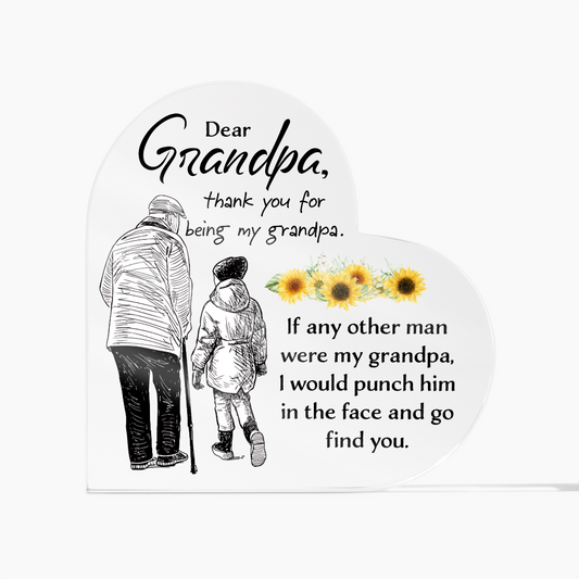 Gift for Grandpa – “Thank You for Being My Grandpa” Heart Acrylic Block