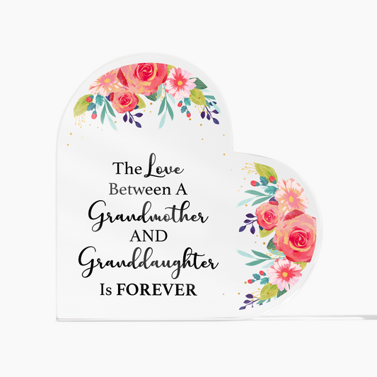 Gift for Grandma (from Granddaughter) – “The Love Between a Grandmother and Granddaughter” Heart Acrylic Block