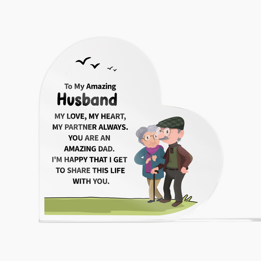Gift for Husband – “My Love, My Heart, My Partner Always” Heart Acrylic Block