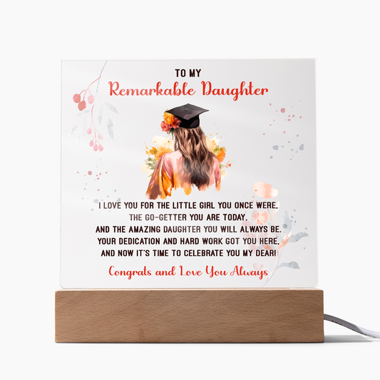 Gift for Daughter – “Remarkable, Driven, and Forever Loved” Square Acrylic Plaque