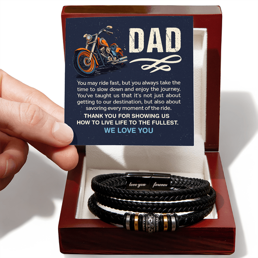 Gift for Dad (from Children)– “You May Ride Fast, But You Always Make Time” Love You Forever Men's Bracelet