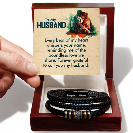 Gift for Husband – “Every Beat of My Heart Whispers Your Name”  Love You Forever Men's Bracelet