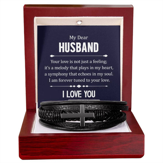 Gift for Husband – “Your Love Is My Heart's Melody” Men's Cross Bracelet