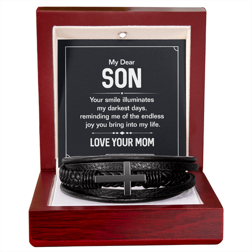 Gift for Son (from Mom)– “Your Smile Illuminates My Darkest Days” Men's Cross Bracelet