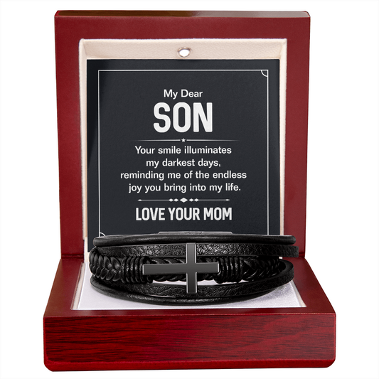 Gift for Son (from Mom)– “Your Smile Illuminates My Darkest Days” Men's Cross Bracelet