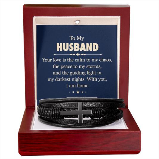 Gift for Husband – “Your Love Is the Calm to My Chaos” Men's Cross Bracelet