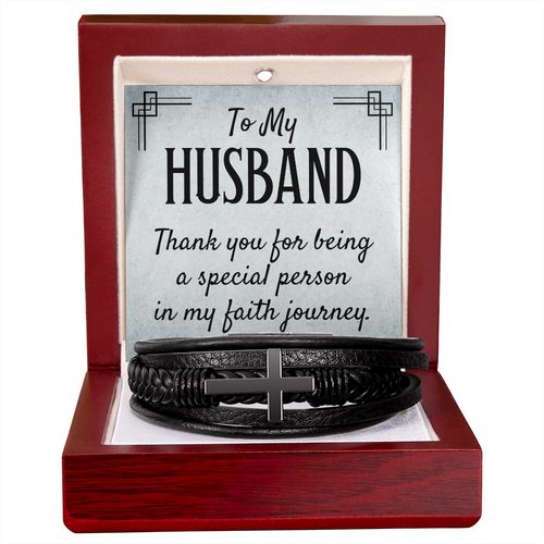 Gift for Husband – “Thank You for Being a Special Part of My Faith Journey” Men's Cross Bracelet