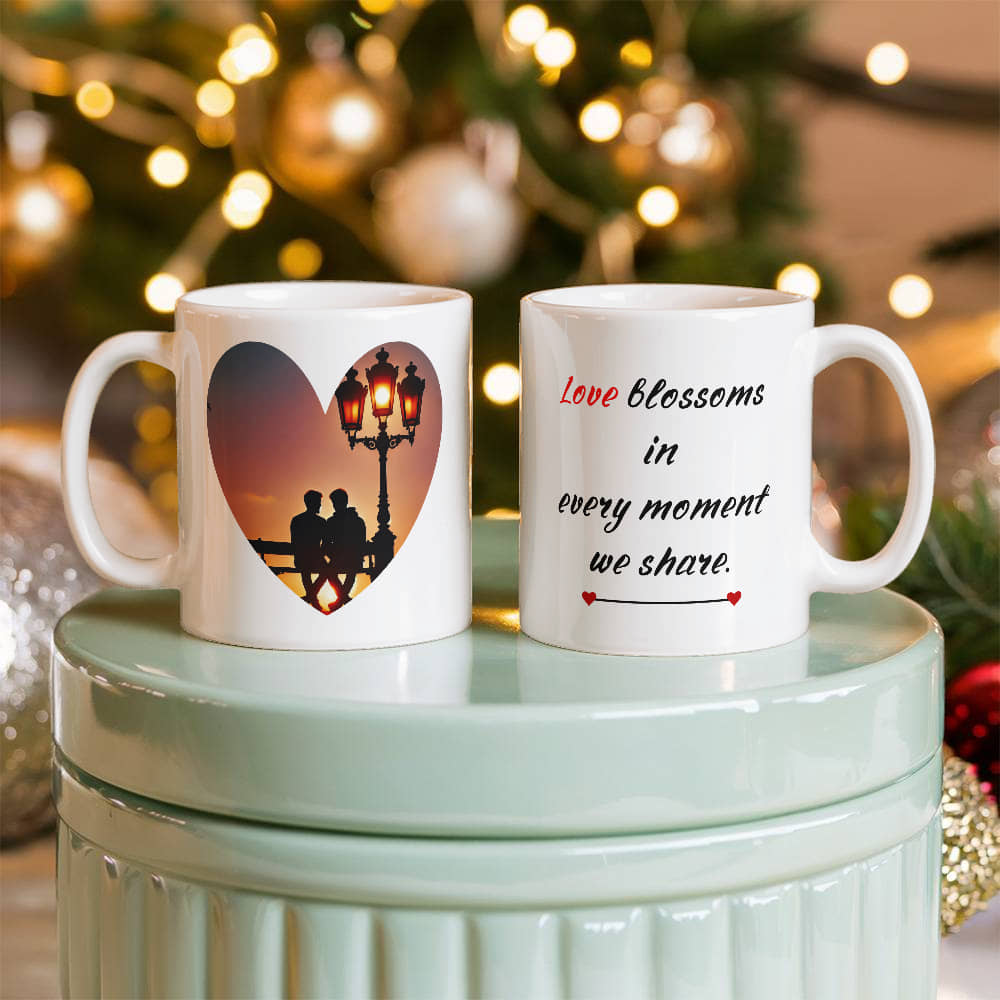 *Love blossoms in every moment we share "couple of men". Mug, Boyfriend Valentines Day Gift for Him, Funny Gift for Him, Husband Anniversary Gift