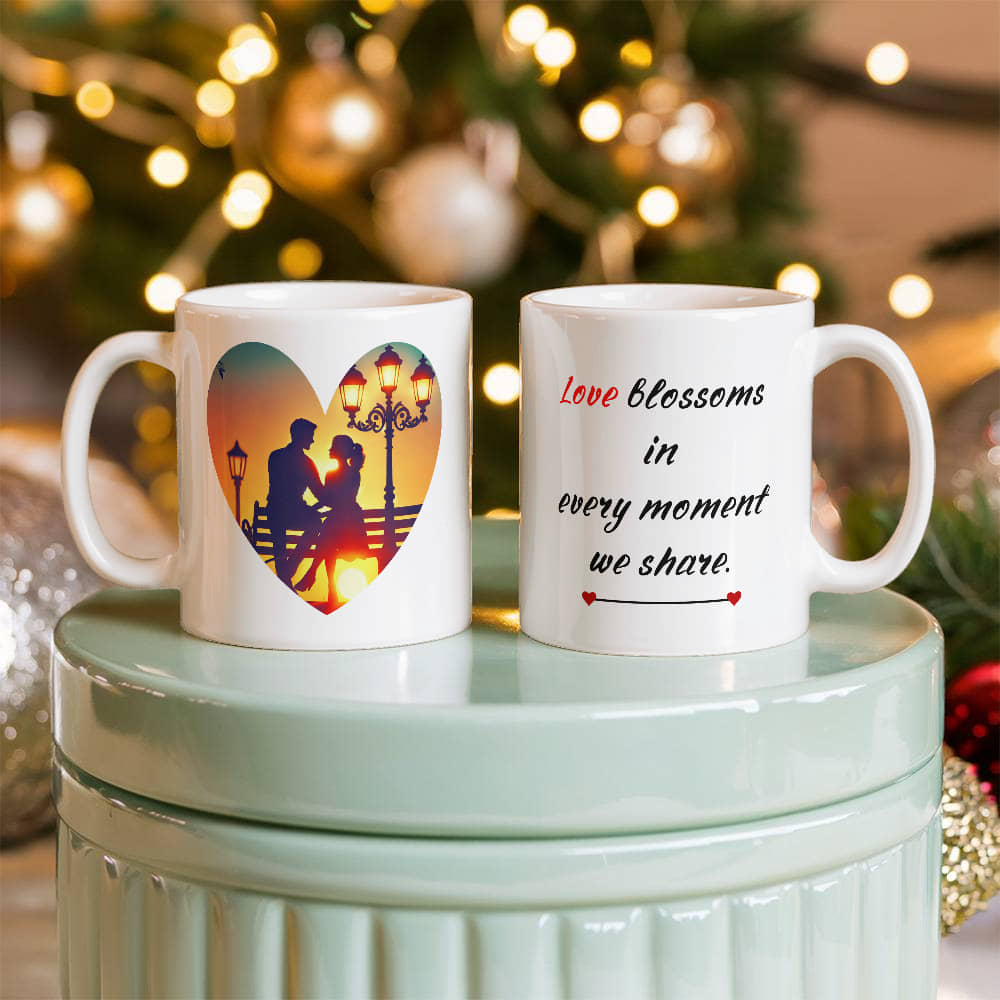 *Love blossoms in every moment we share "couple woman/man. Mug, Boyfriend/Girlfriend Valentines Day Gift for Him/Her, Funny Gift for Him/Her, Husband/Wife Anniversary Gift