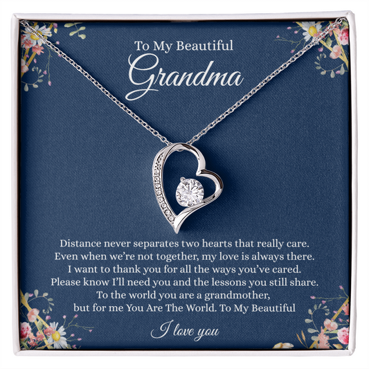 Gift for Grandmother "Distance never separates two hearts that really care..." Forever Love Necklace