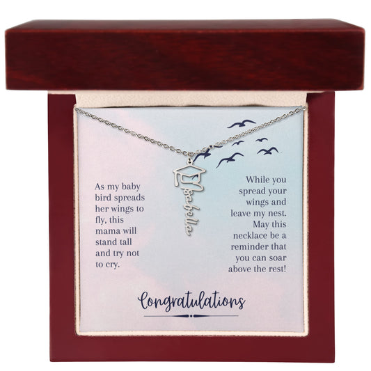 Graduation Gift for Daughter (from Mom)– “Spread Your Wings and Soar” Personalized Graduation Cap Name Necklace