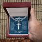 “Stay Strong, Be Confident & Just Do Your Best” Personalized Cross with Cuban Link Chain - Gift for Grandson