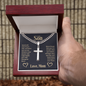 “When You Are Too Afraid to Look Ahead, Look Right Beside You, I Will Always Be There” Personalized Cross with Cuban Link Chain – Gift for Son