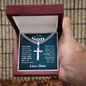 “Stand Tall, Even If You Fall, Look Right Beside You I Will Always Be There” Personalized Cross with Cuban Link Chain – Gift for Son
