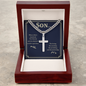 “When Others Step Back, You Step Up and Do Whatever Needs to Get Done” Personalized Cross with Cuban Link Chain – Gift for Son