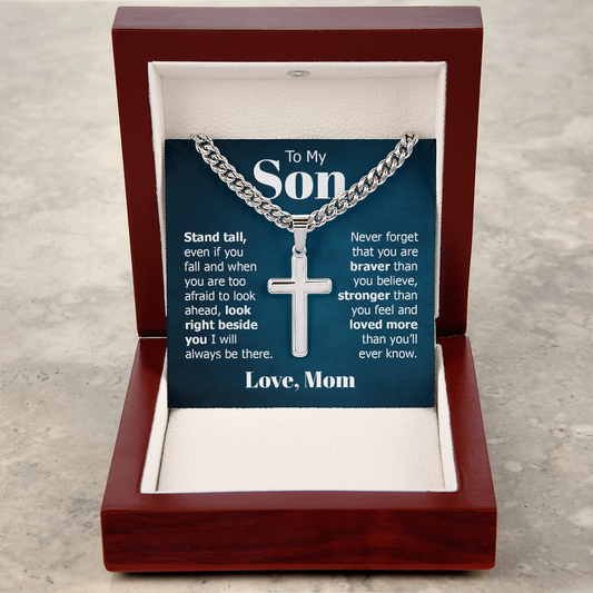 Gift for Son – “I’ll Always Be Right Beside You” Personalized Cross Necklace