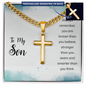 Gift for Son – “Always Remember You Are Braver” Personalized Cross with Cuban Link Chain