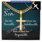Gift for Son – “See the Invisible” Personalized Cross with Cuban Link Chain