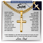Gift for Son (from Dad) – “Never Forget That I Love You” Personalized Cross with Cuban Link Chain