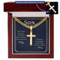 “When Others Step Back, You Step Up and Do Whatever Needs to Get Done” Personalized Cross with Cuban Link Chain – Gift for Son