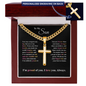 Gift for Son "You may outgrow my lap, but never my heart..." Personalized Cross with Cuban Link Chain