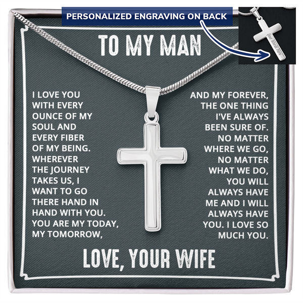 “I Love You With Every Ounce of My Soul and Every Fiber of My Being” Personalized Cross Necklace with Snake Chain - Gift for Husband