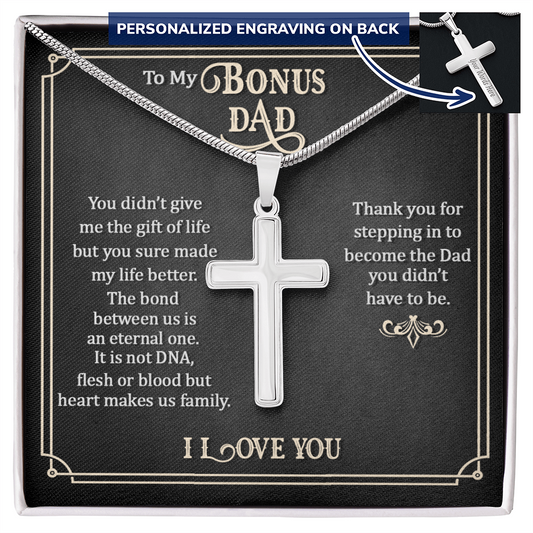 “You Didn't Give Me the Gift of Life, But You Made My Life Better” Personalized Cross Necklace with Snake Chain - Gift for Father‑in‑Law