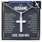 “We Have a Bond That Can't Be Broken. I Love You” Personalized Cross Necklace with Snake Chain – Gift for Husband