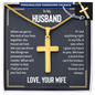 “We Have a Bond That Can't Be Broken. I Love You” Personalized Cross Necklace with Snake Chain – Gift for Husband