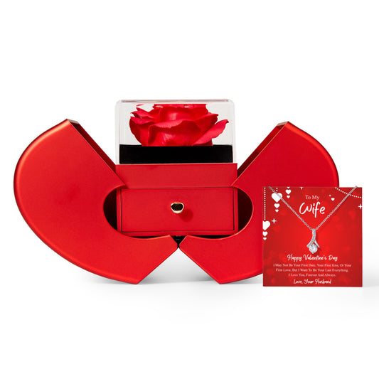 Gift for My Valentine (Wife) "I Love You, Forever And Always..." Alluring Beauty Necklace with Red Heart Rose Box