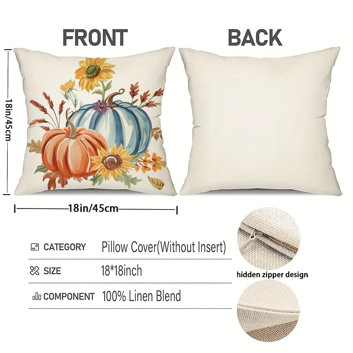 4PCS Fall Throw Pillow Covers – "Hello Pumpkin" & Harvest Designs, Farmhouse Style (18x18”)