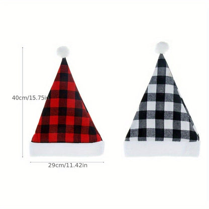 Red & Black Plaid Christmas Party Hat - Merry Christmas Cotton Hat - Festive Decor and New Year Ornament