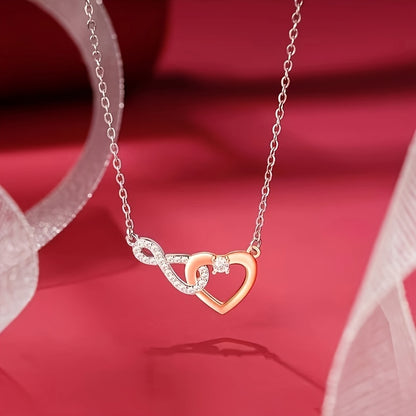 Heartfelt Sister Love Necklace - Two-Tone Copper Chain with Zirconia Inlay, A Touching Gift for Sisters on Birthdays & Holidays