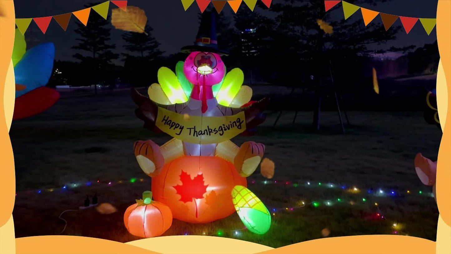 6ft Giant LED Inflatable Pilgrim Turkey - Thanksgiving Yard & Patio Décor